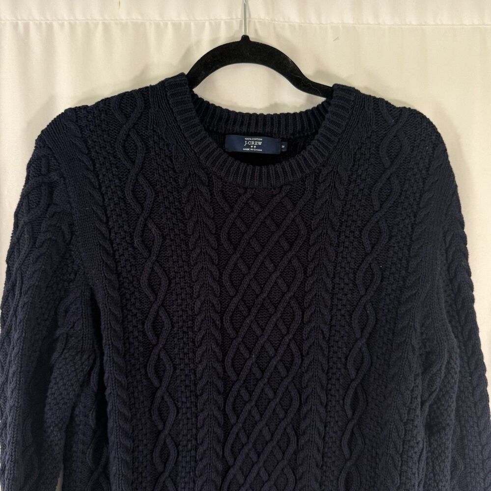 J. Crew Cable Knit Sweater Women's Medium Navy Blue Crewneck Long Sleeve Pullove - Picture 2 of 10